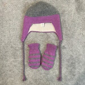EGG By Susan Lazar Purple & Gray Girls’ Winter Knit Hat and Mitten Set